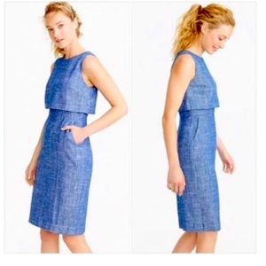 JCrew Going Places Dress in Blue Herringbone Linen | Size 6